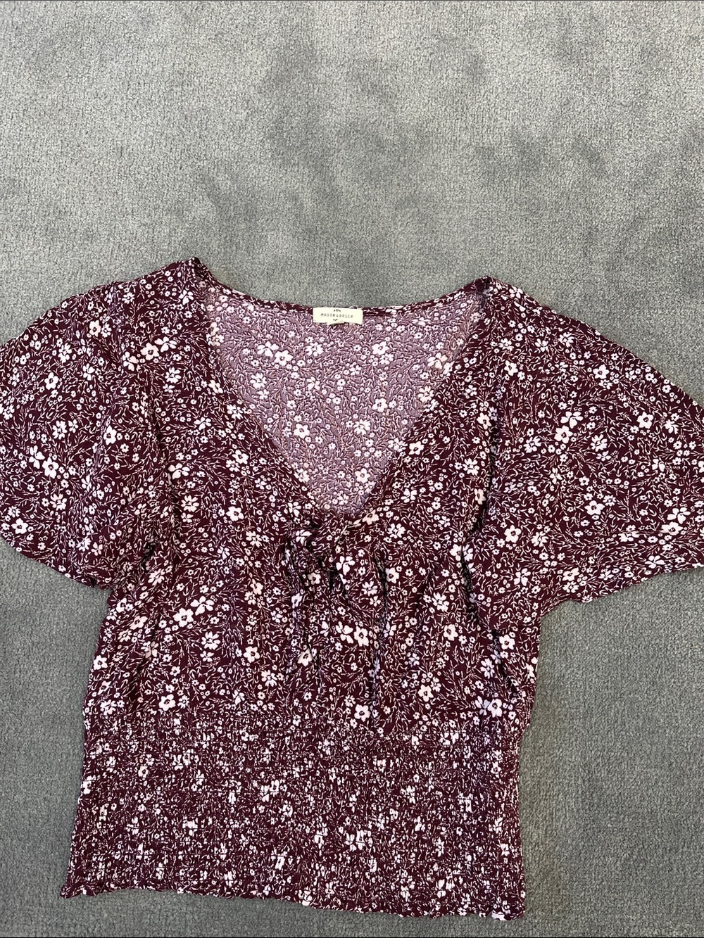 Floral V-Neck Ruffled Blouse in Burgundy